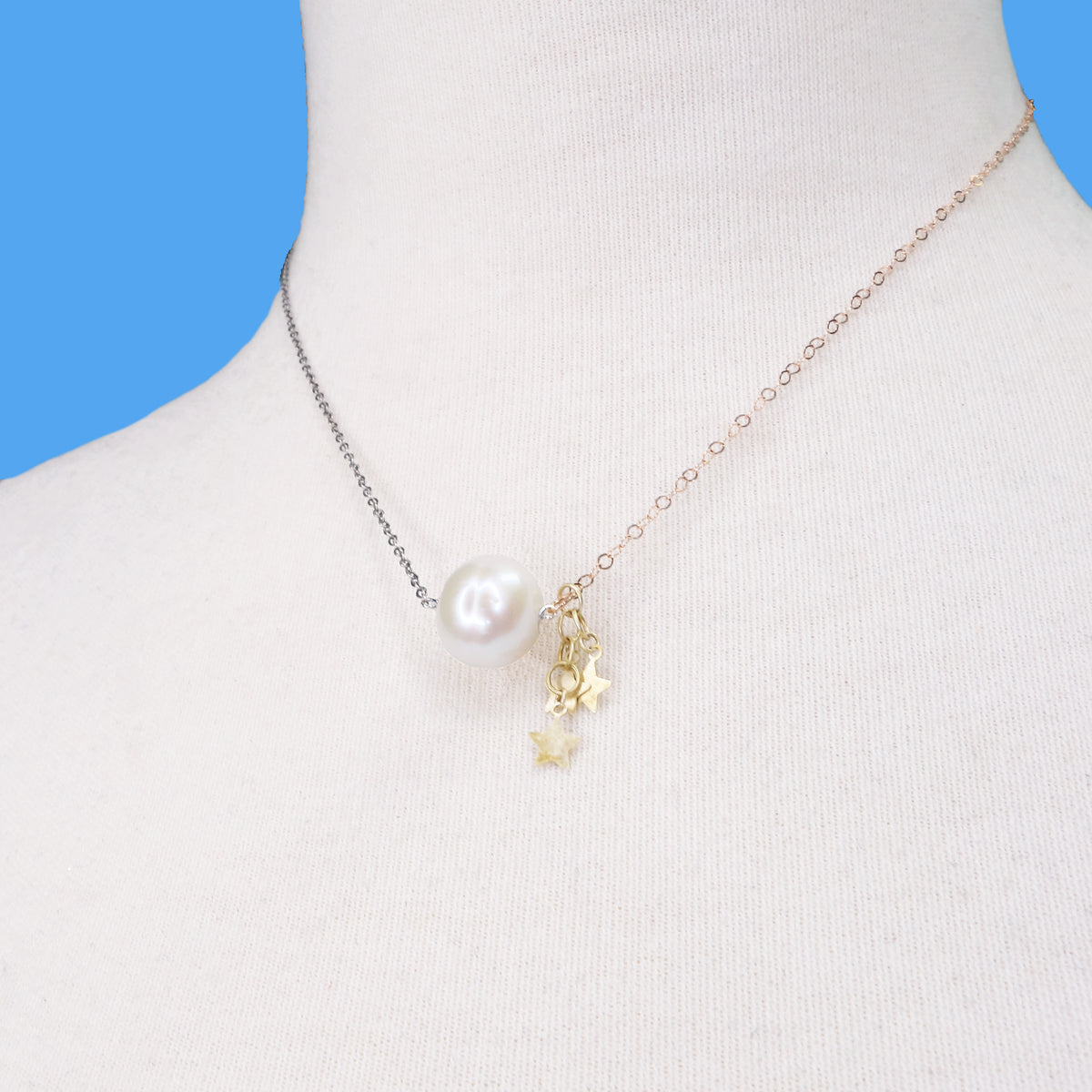 Wish Upon a Star: pearl, stars in gold necklace