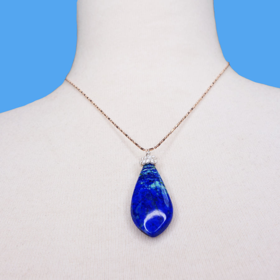 She Basks in Vitamin Sea: azurite malachite, pearl, rose gold