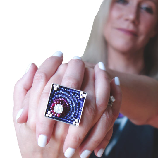 He Said I Love You in a Ring: diamond, ruby, amethyst mosaic