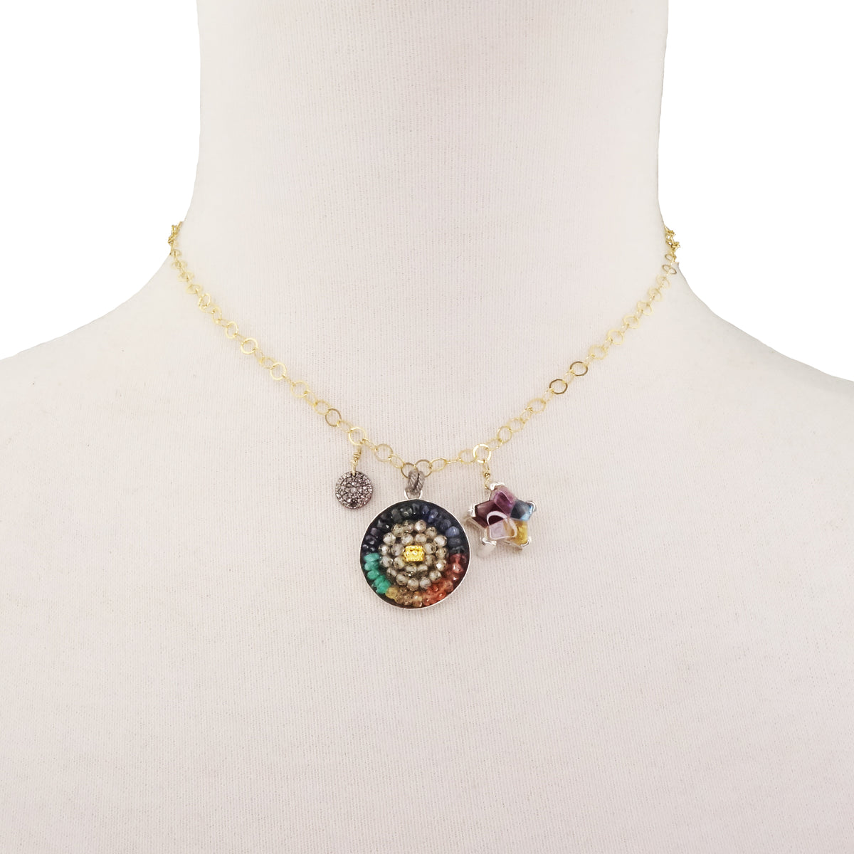 She's a Tapestry of Stars, Color, and Courage: diamond + sapphire mosaic charm necklace