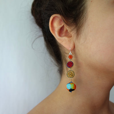Wanderlust Murano glass earring with yellow sapphire, coral, and carnelian mosaics (Murano)