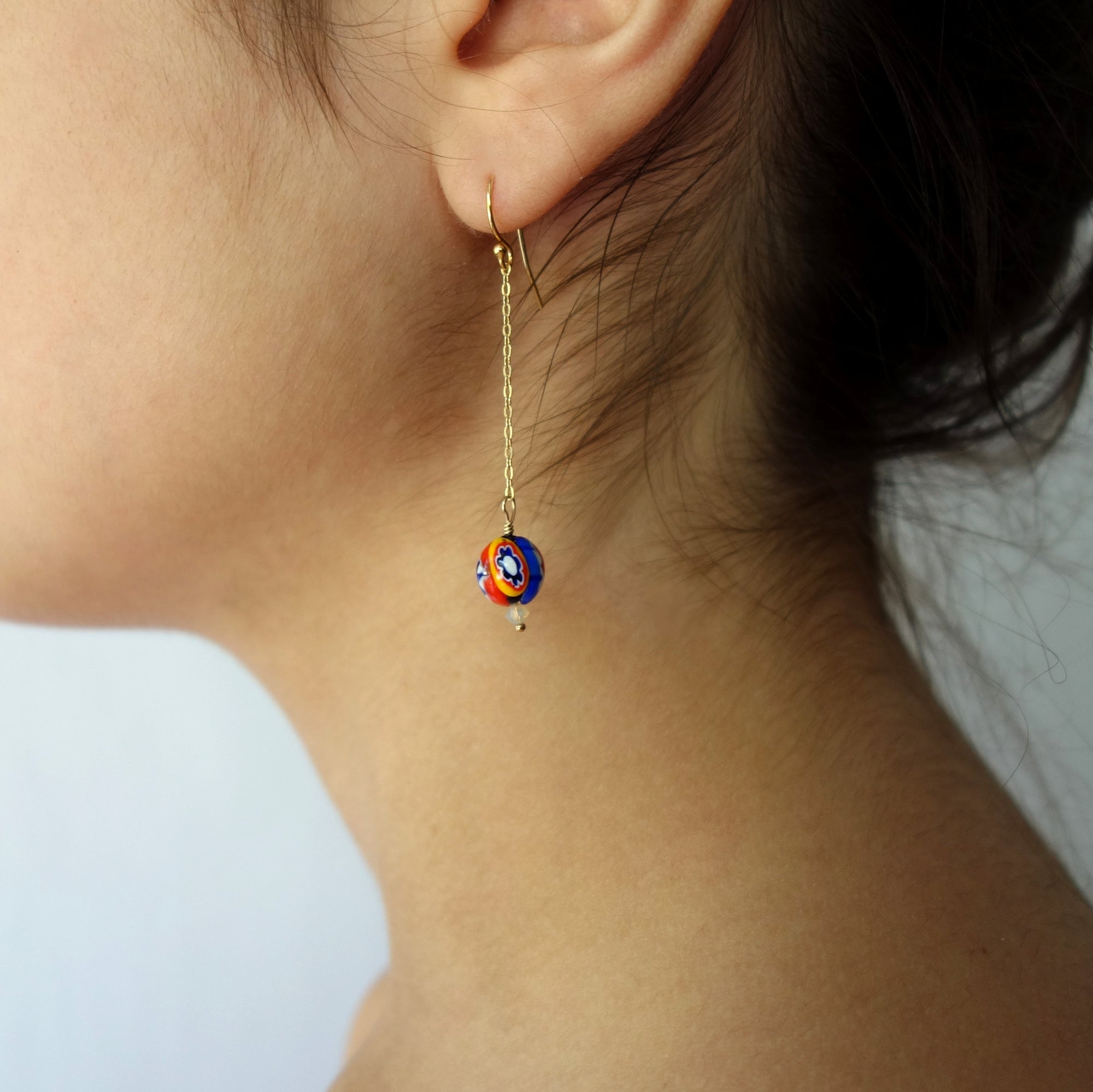 Wanderlust Murano glass dangle earrings on gold chain (Murano)