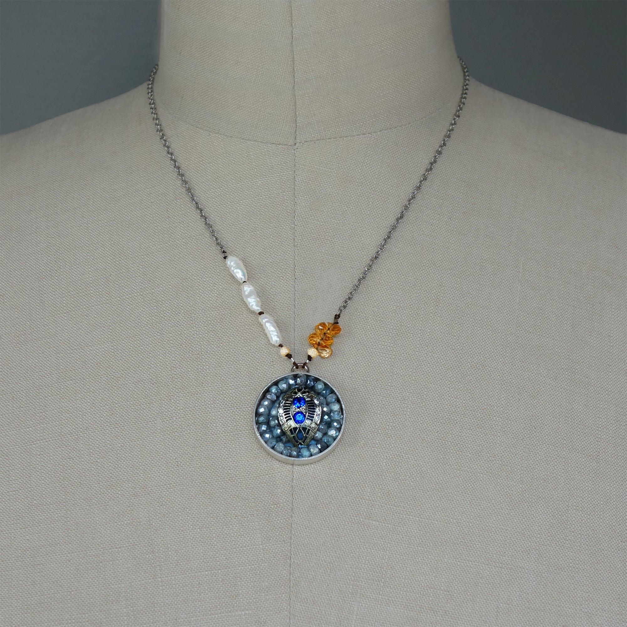 White Gold, Sapphire, Diamond Mosaic Necklace (Wanderlust Paris)
