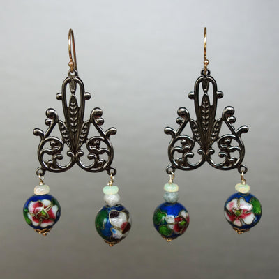 Cloisonné and Opal Chandelier Earrings (Wanderlust Paris)