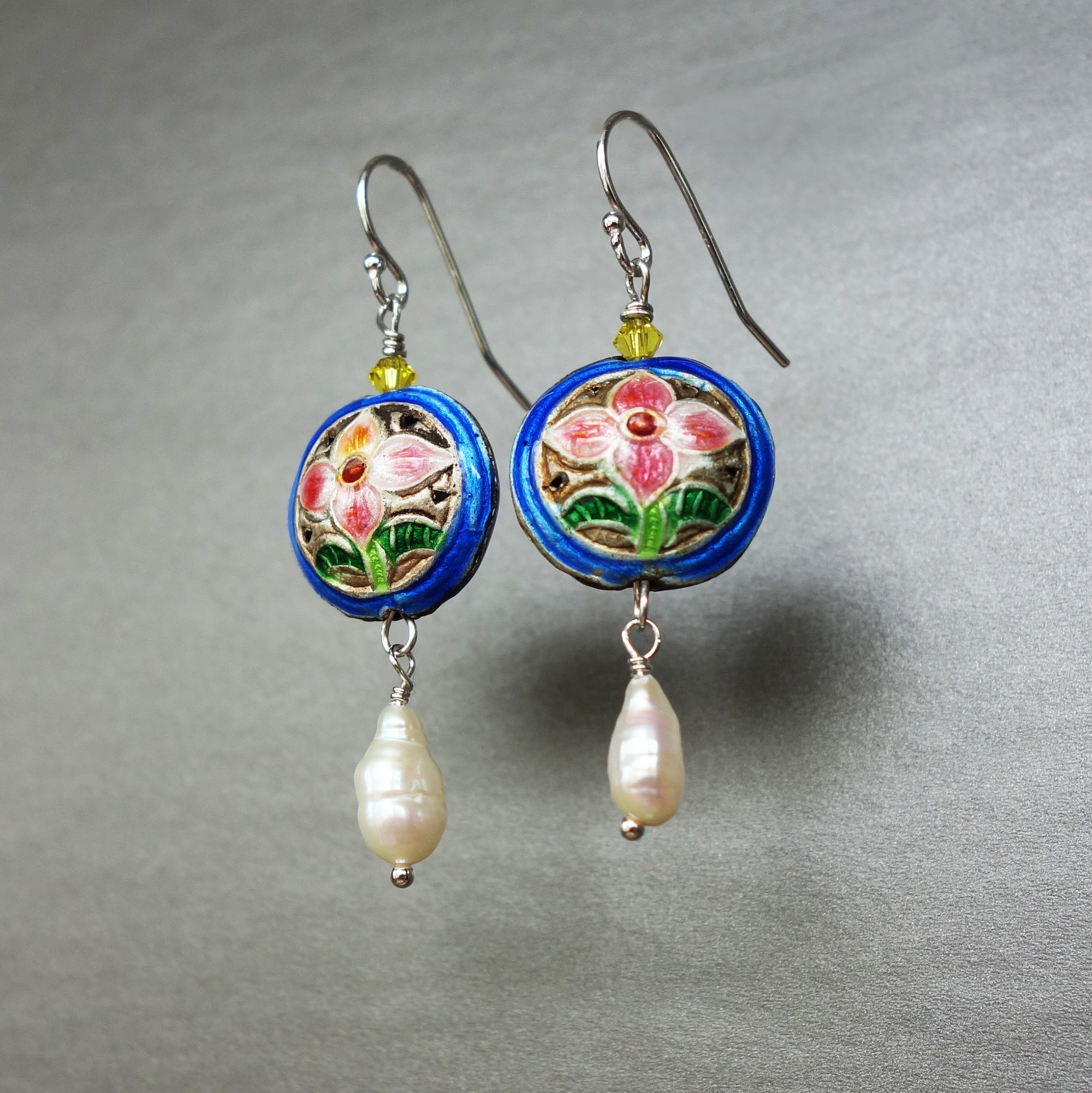 Cloisonné and Pearl Earrings for the Ladies of the Court (Wanderlust Paris)