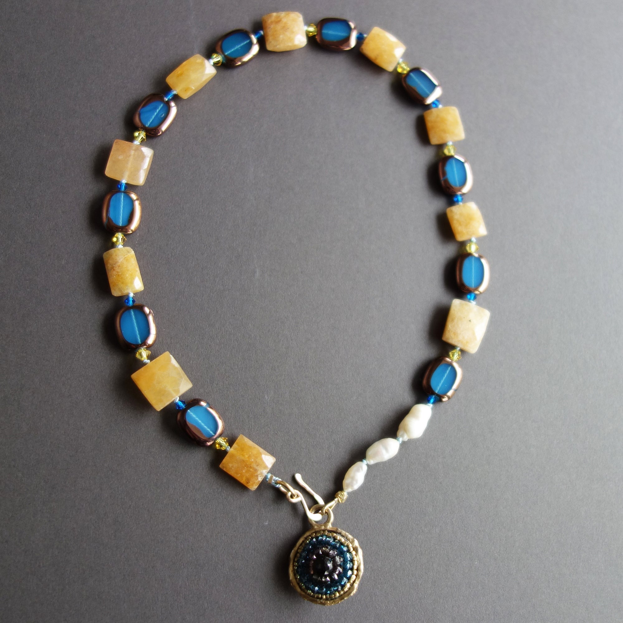 Sapphire, Pearl, and Jasper 2 Sided Mosaic Necklace (Wanderlust Paris)