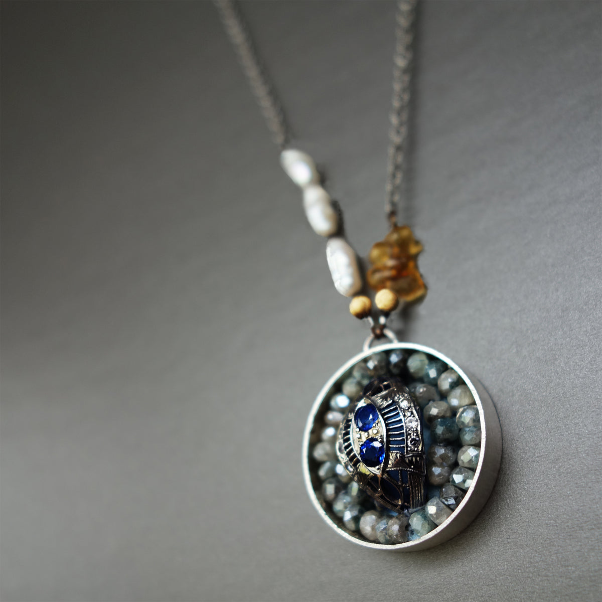 White Gold, Sapphire, Diamond Mosaic Necklace (Wanderlust Paris)