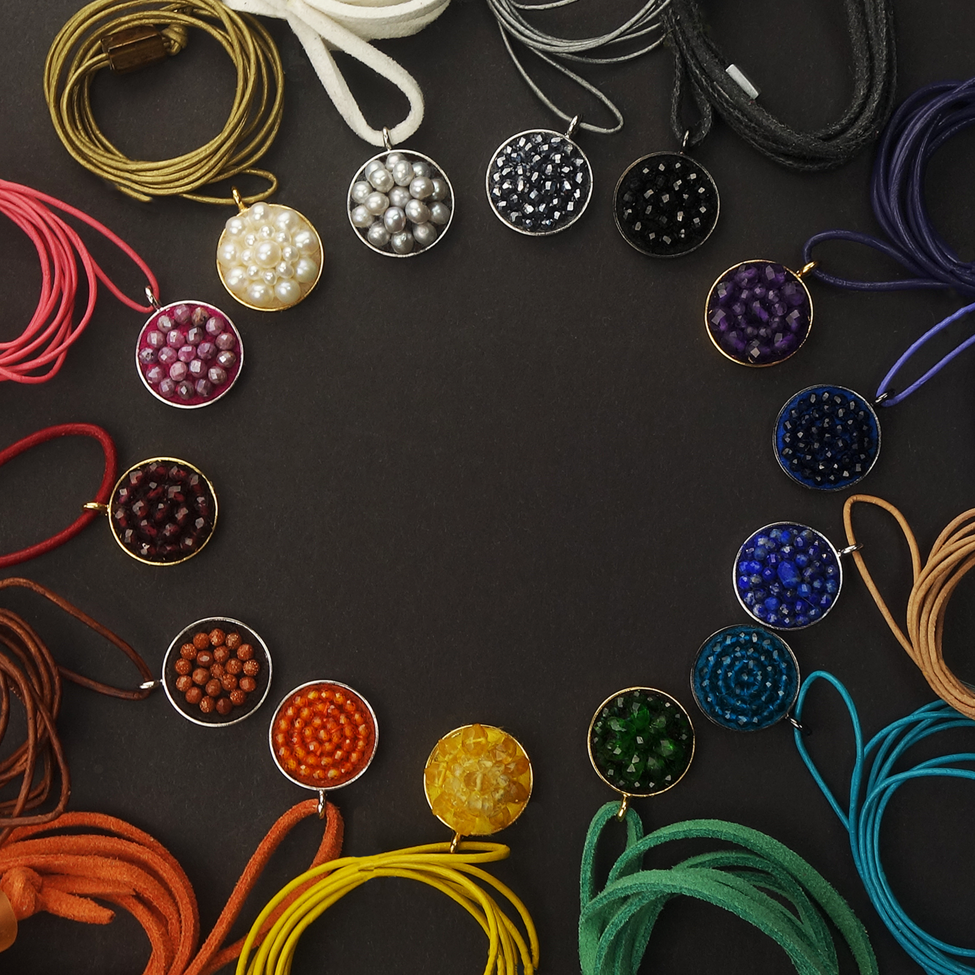 Gemstone mosaic adjustable necklace/wrap bracelet