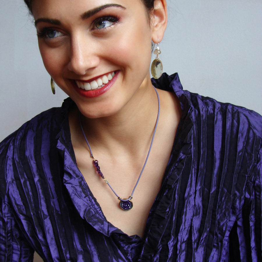 Aubergine O Yeah /amethyst mosaic on leather (adjustable)