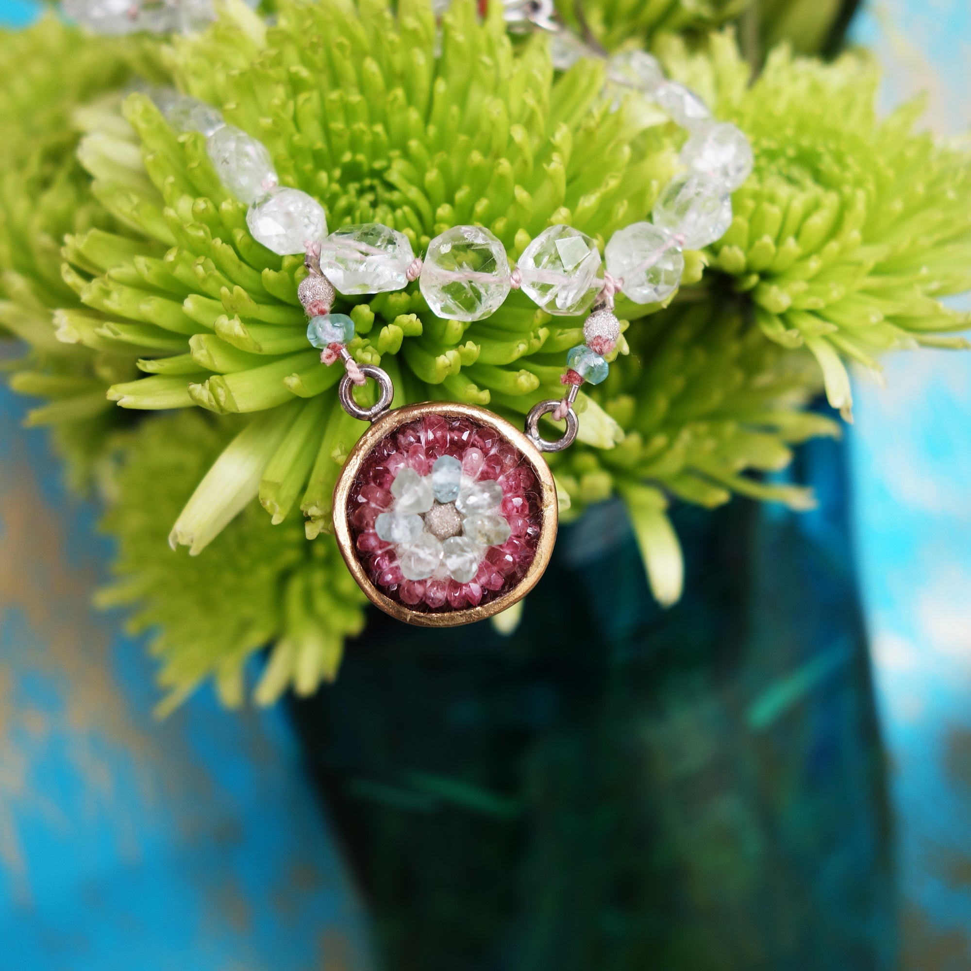 Aquamarine and Tourmaline Mosaic Necklace