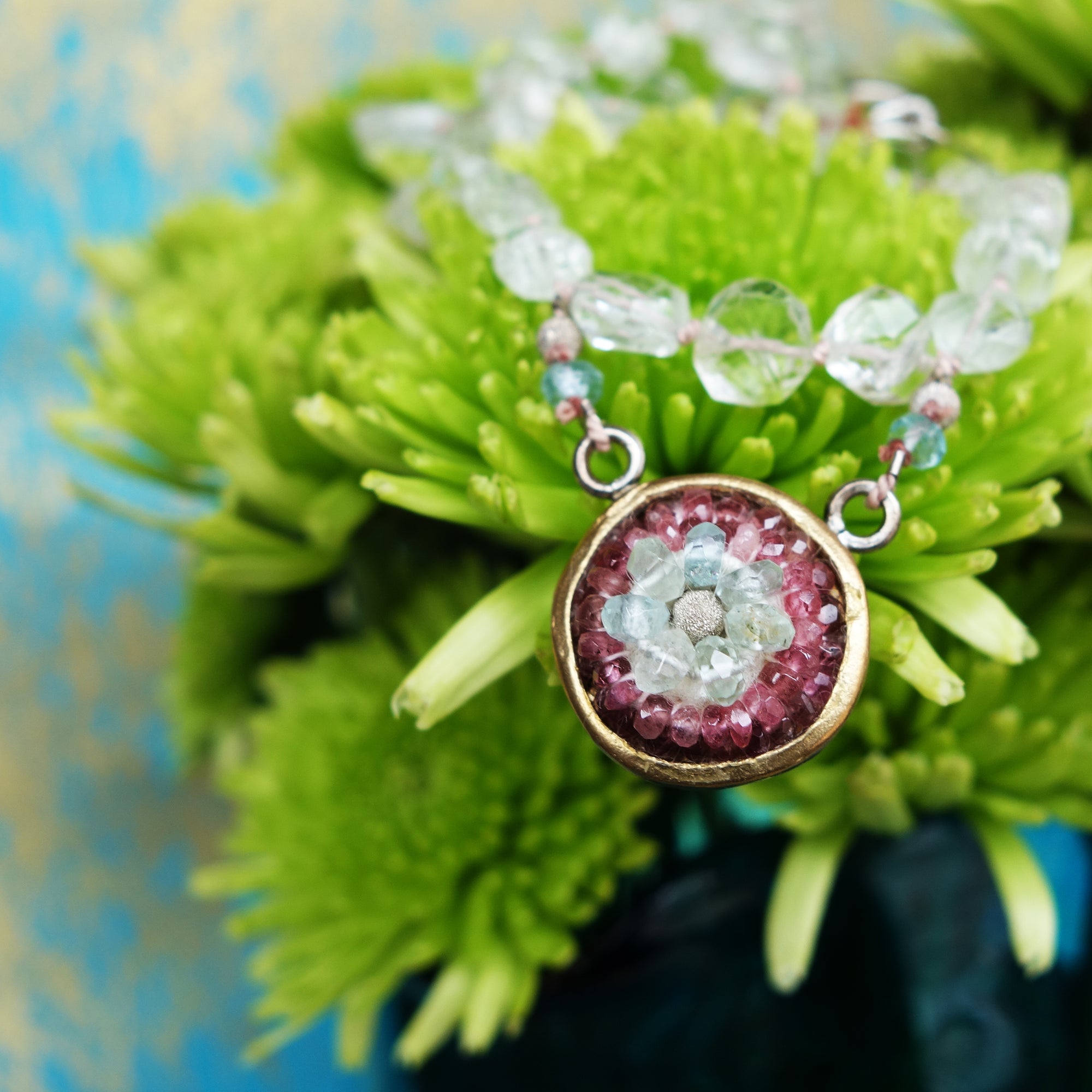 Aquamarine and Tourmaline Mosaic Necklace