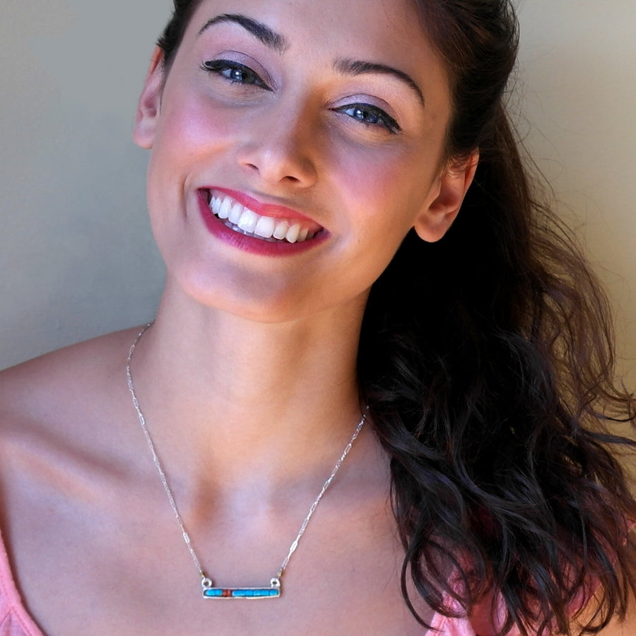Raising the Bar Necklace: Turquoise and Carnelian