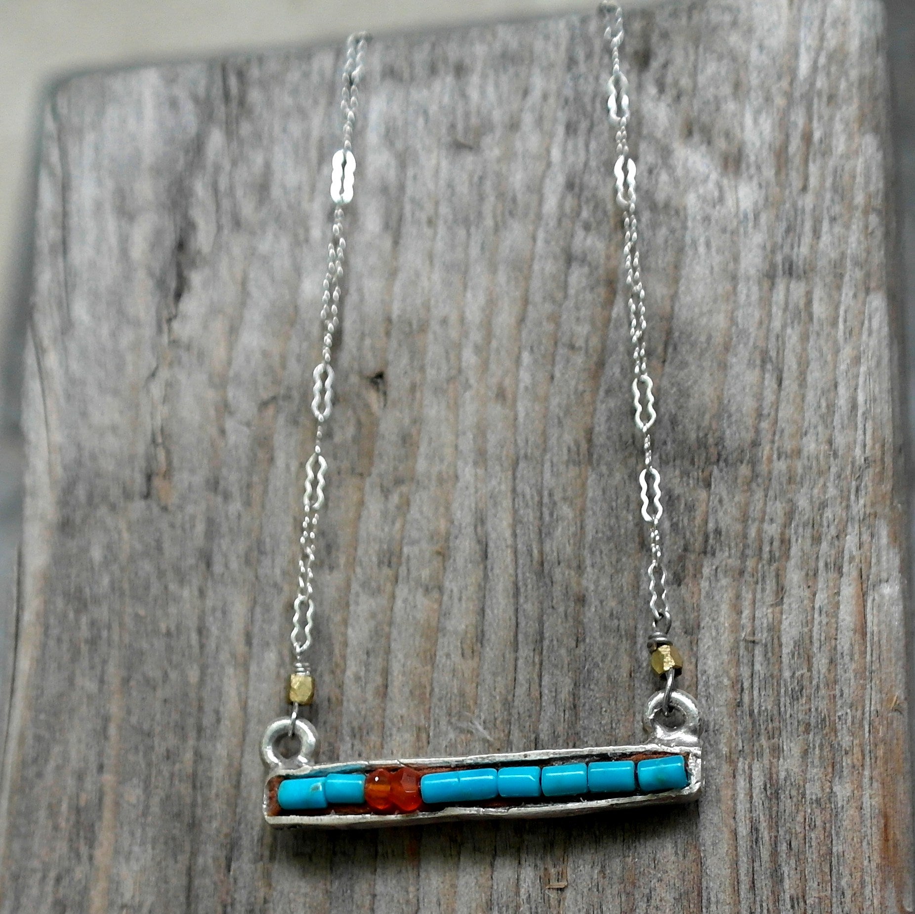 Raising the Bar Necklace: Turquoise and Carnelian