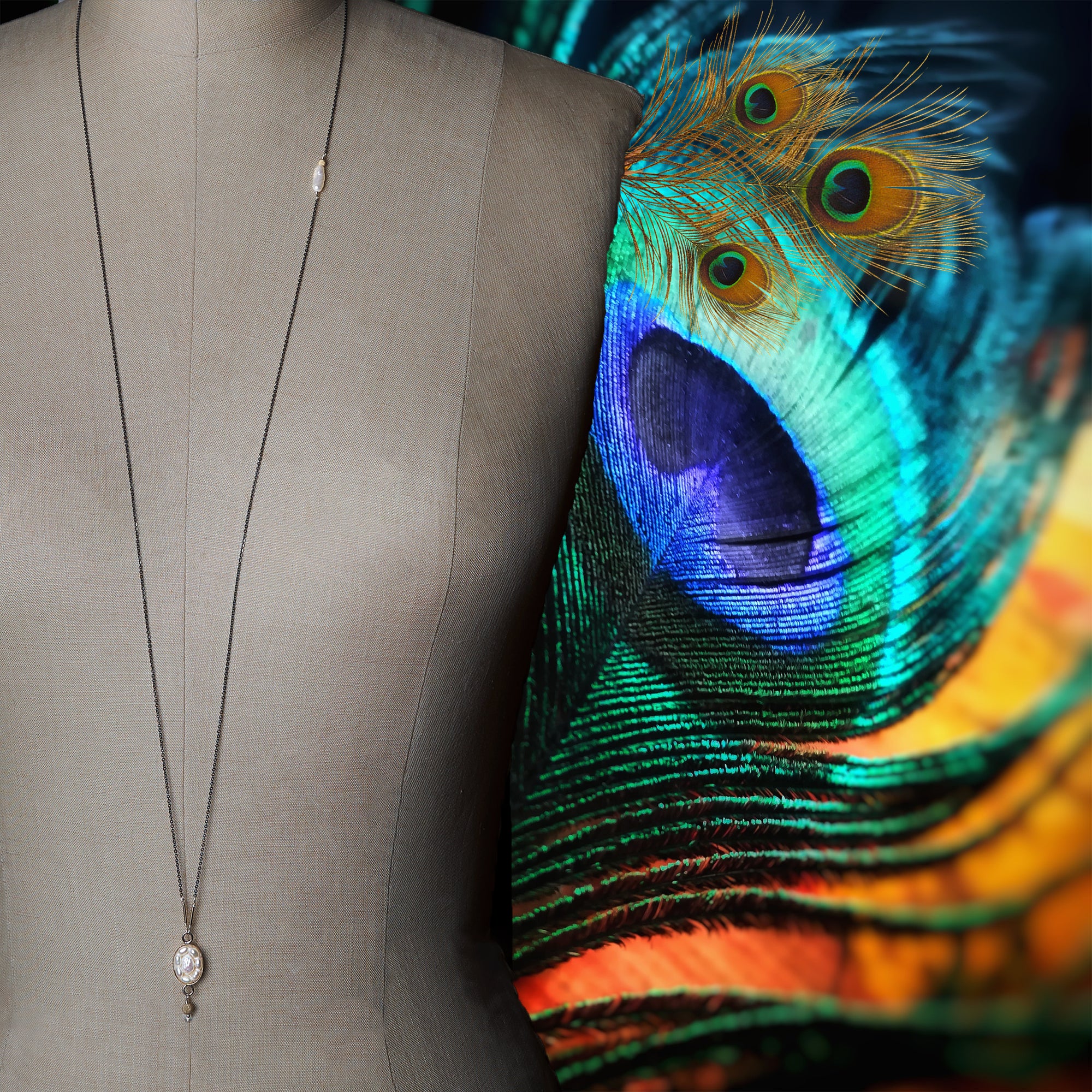 Oval Pearl Mosaic Necklace with Gold Accents