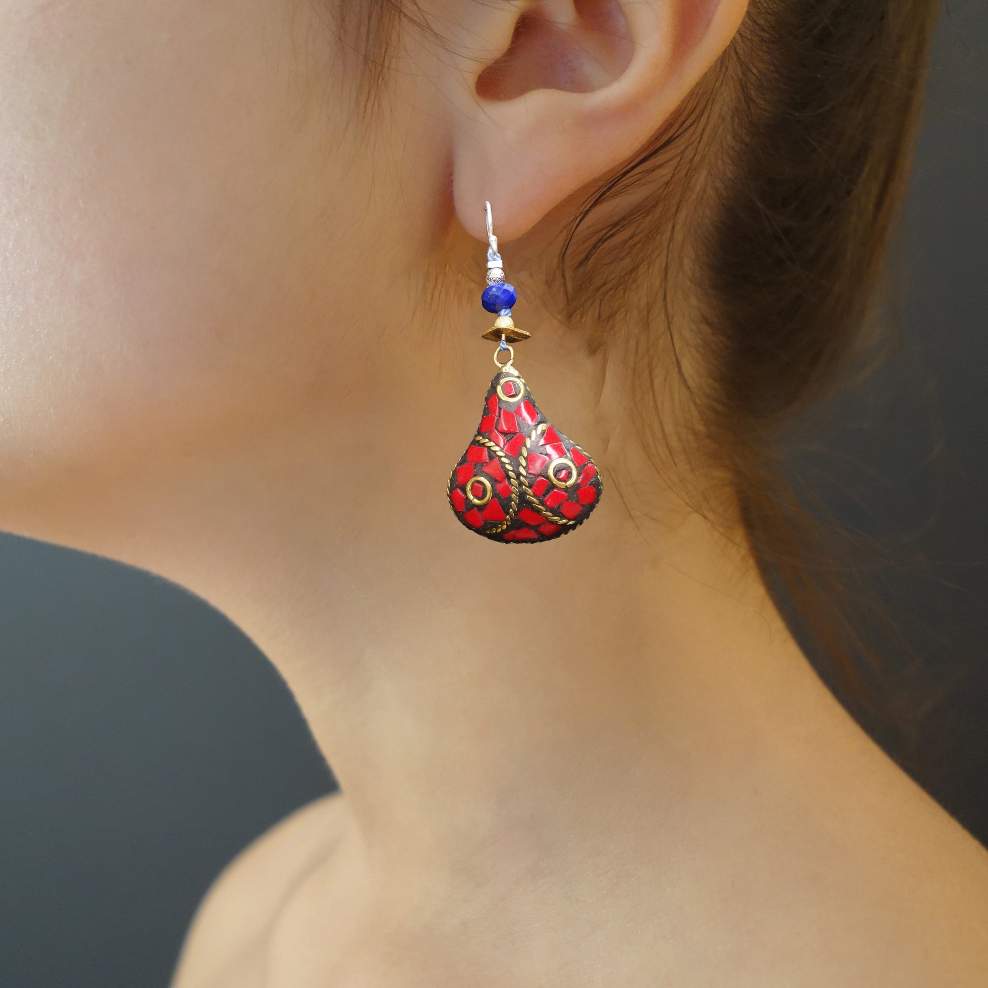 And Yet She Persisted: coral, lapis, gold + silver earrings