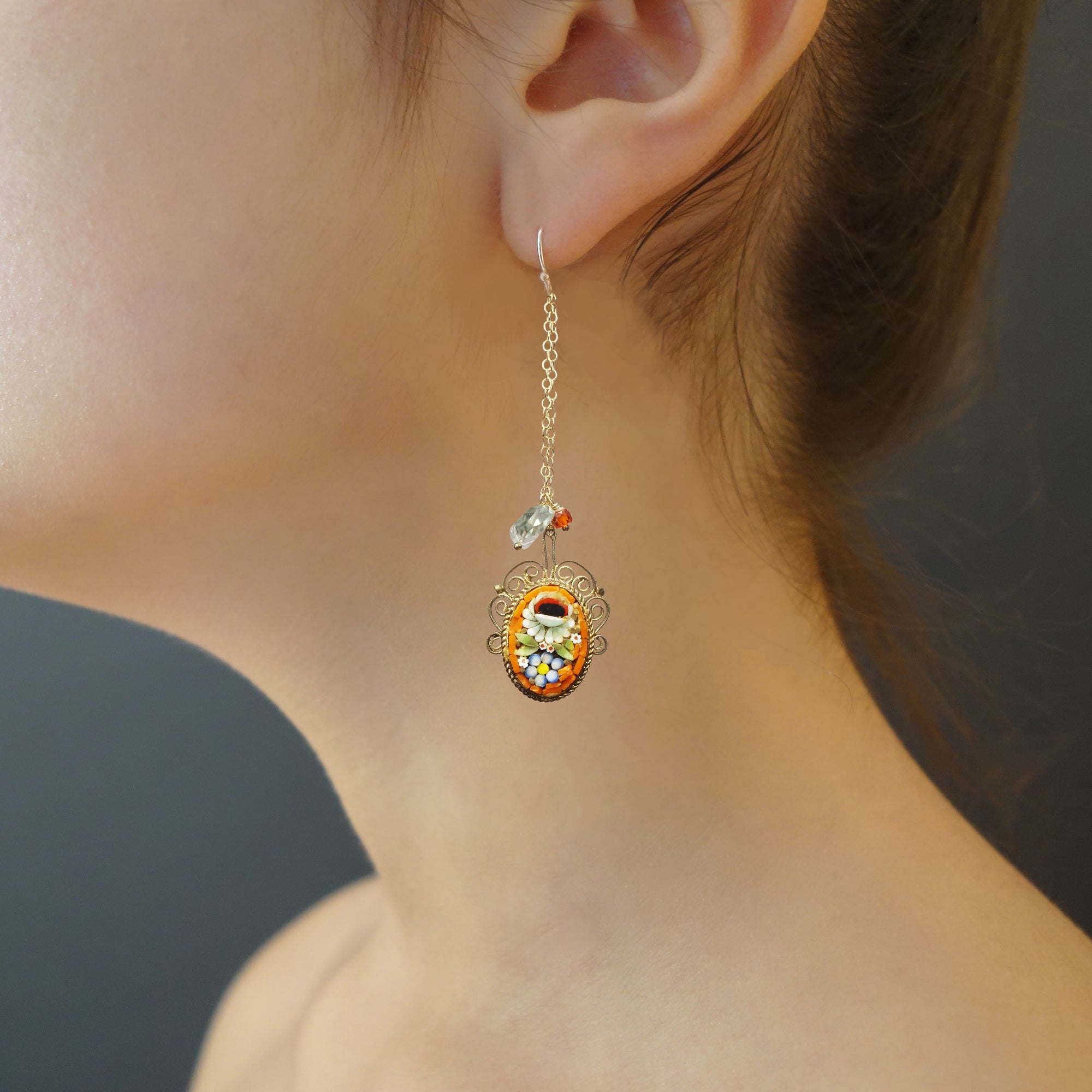 Orange Bliss earrings: vintage mosaic + presiolite (Wanderlust Ravenna)