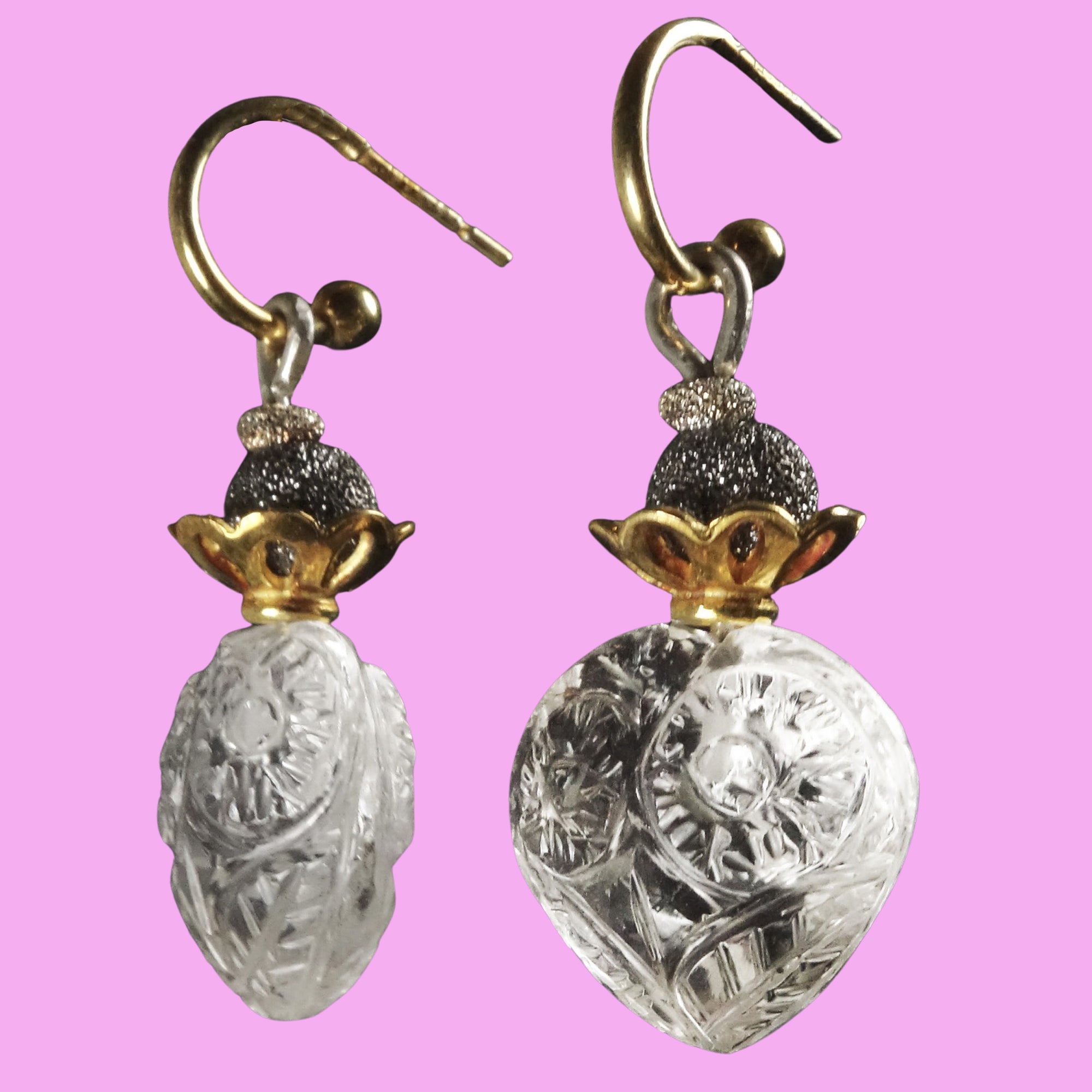 She was Crystal Clear: carved crystal heart earrings