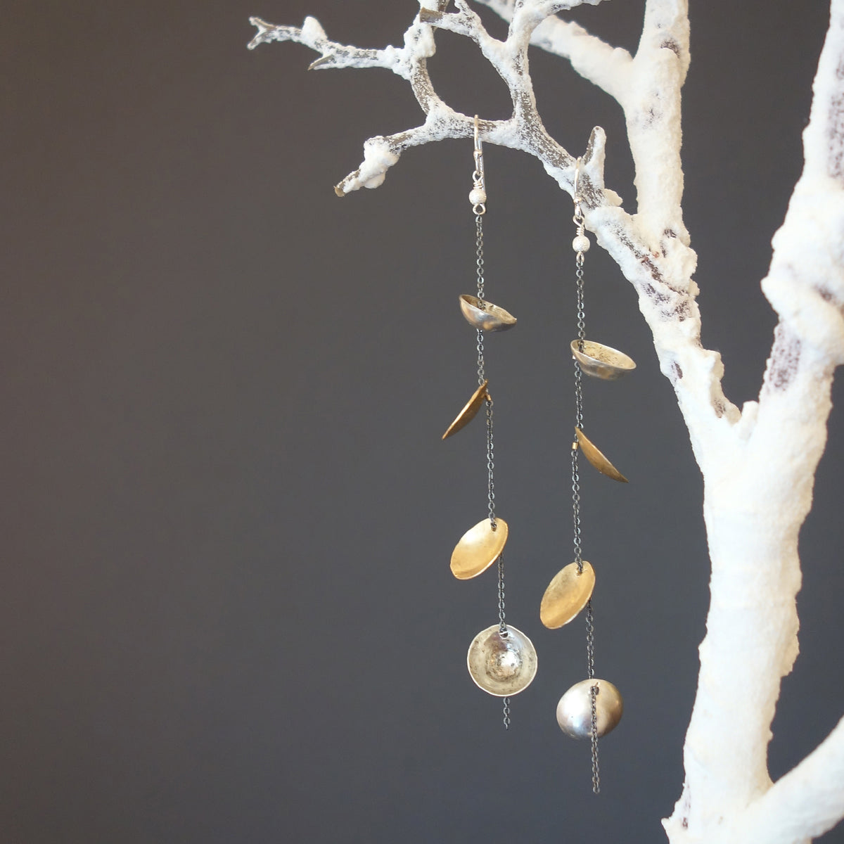 Balancing Act hand hammered gold/silver earrings