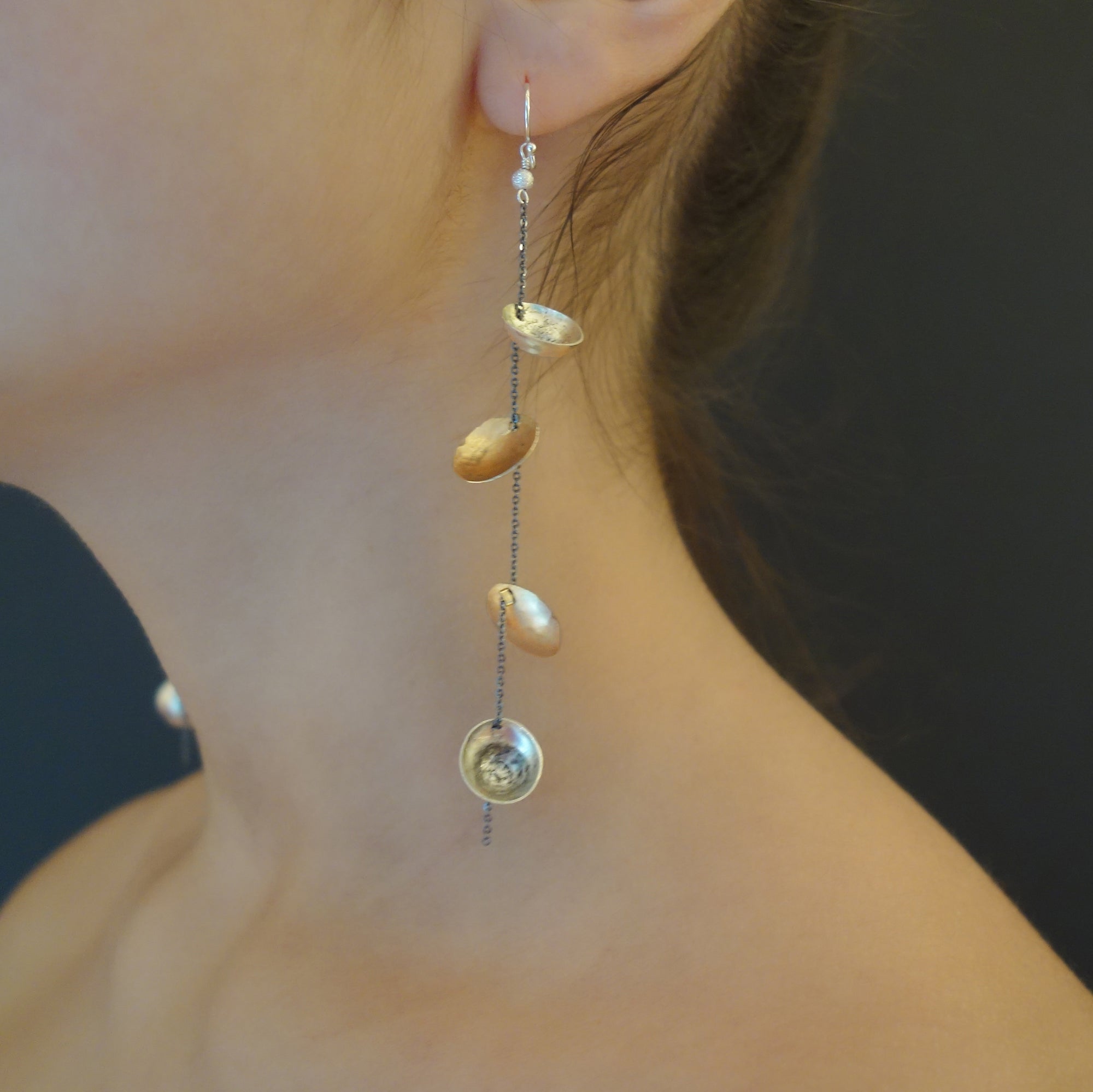 Balancing Act hand hammered gold/silver earrings