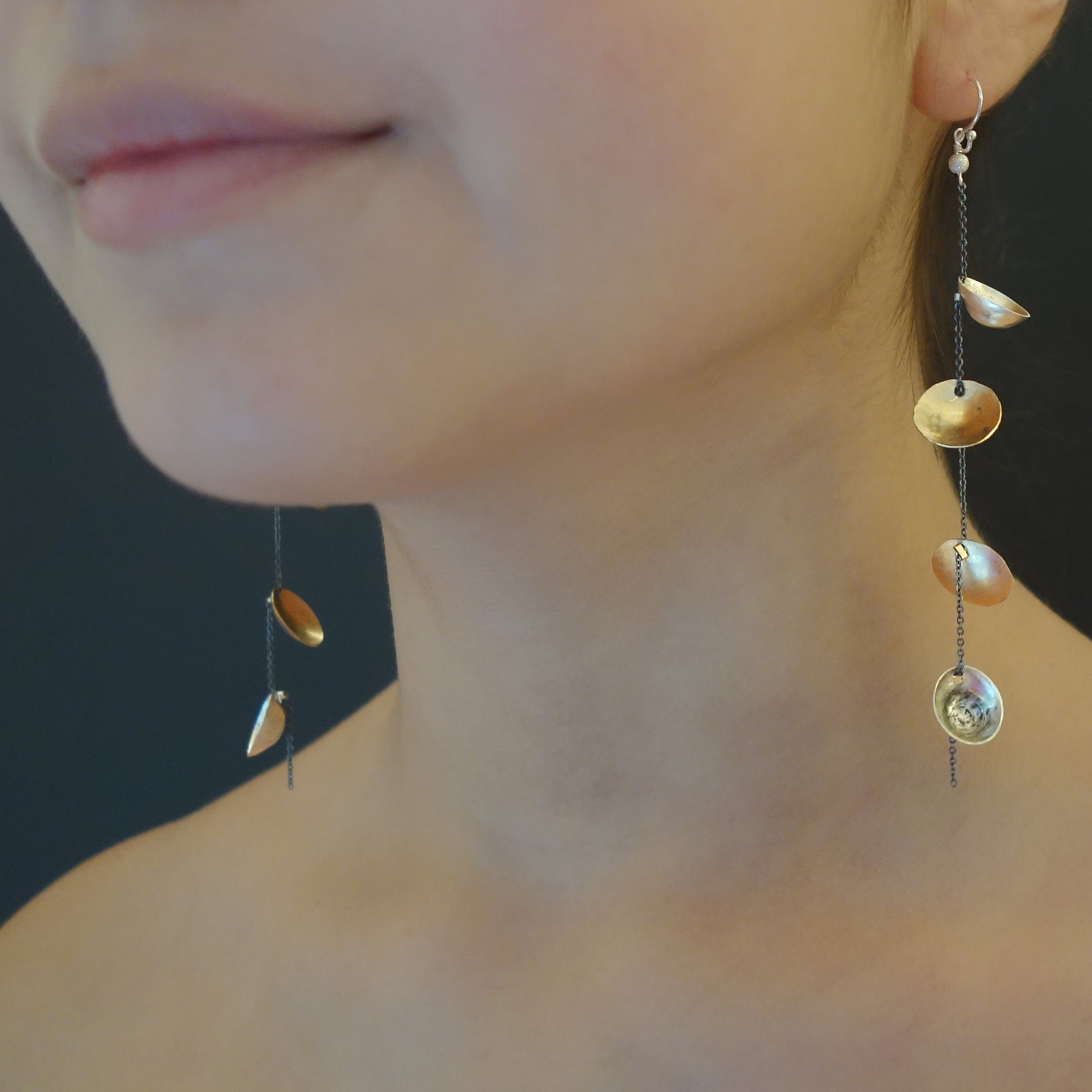 Balancing Act hand hammered gold/silver earrings