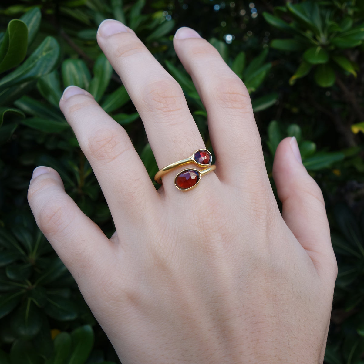 Double Faceted Garnet Ring (adjustable)
