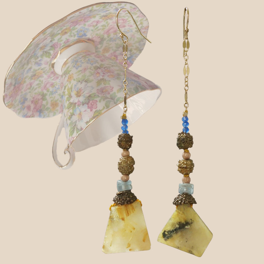 Raw Rhudalated Quartz with 100 year old Nigerian brass earrings
