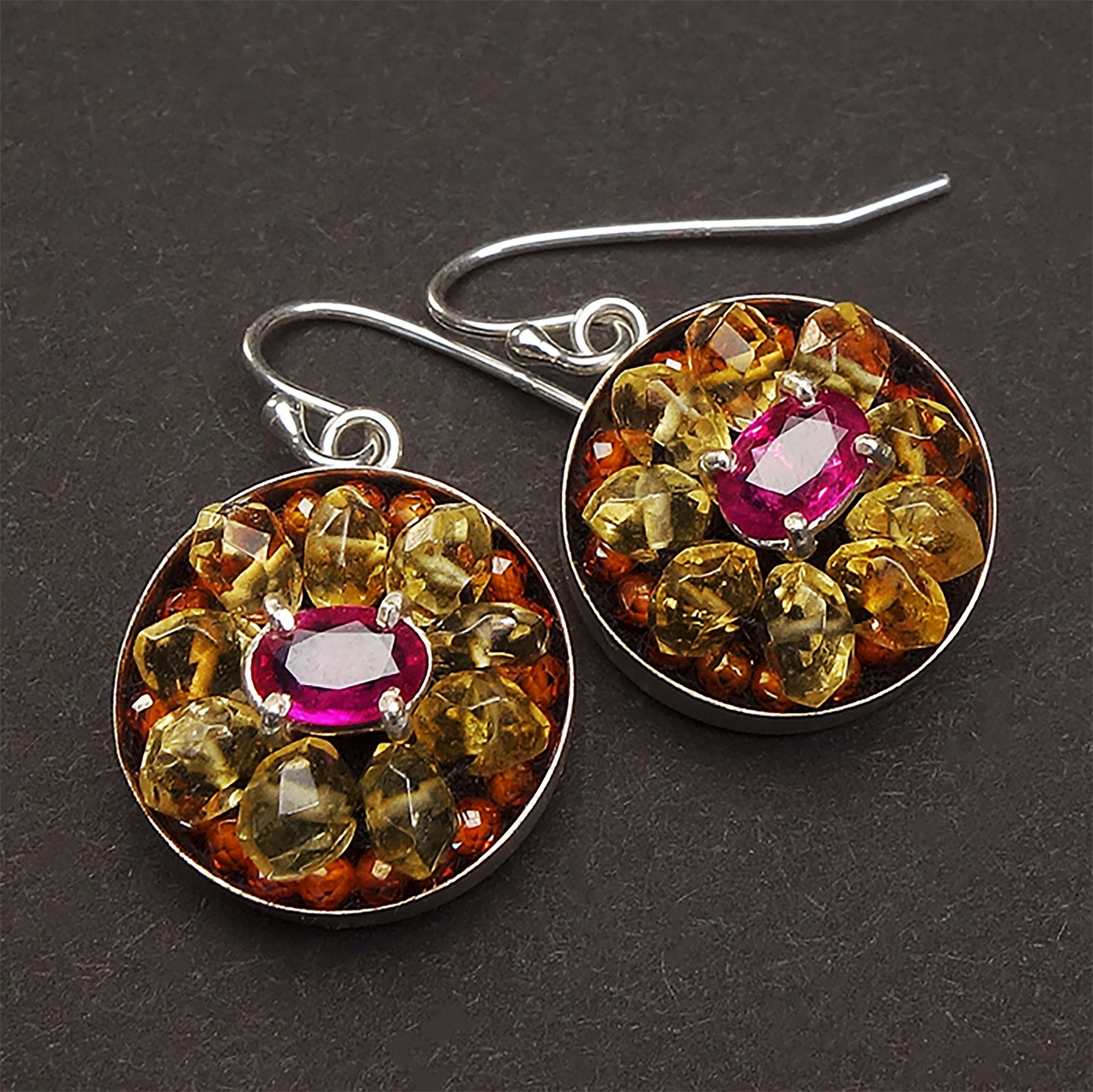 Joyful: ruby, citrine, carnelian mosaic earring