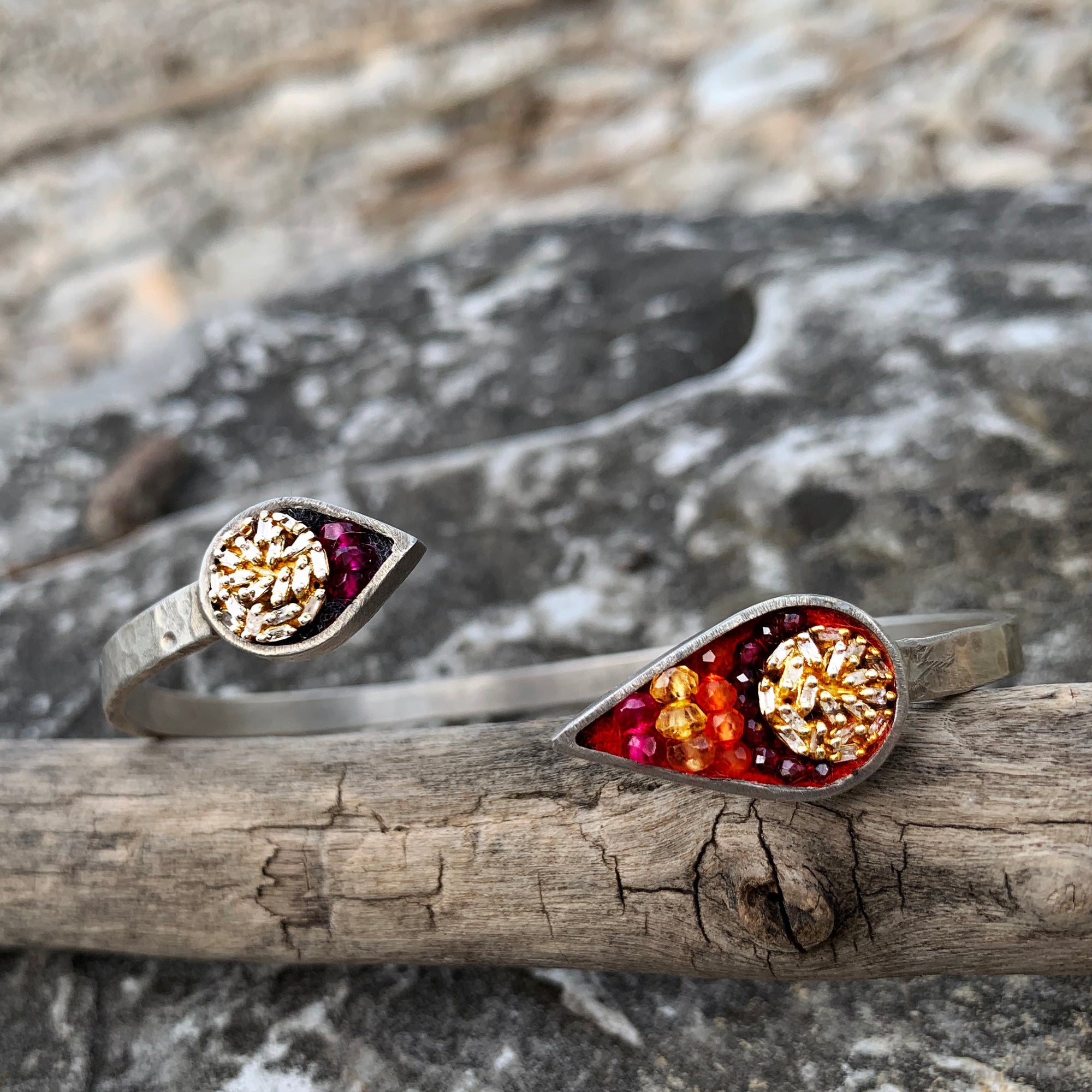 Come a Little Bit Closer: diamond, ruby, sapphire bangle