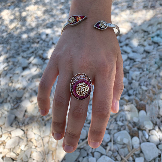 Come a Little Bit Closer: diamond, ruby, sapphire bangle