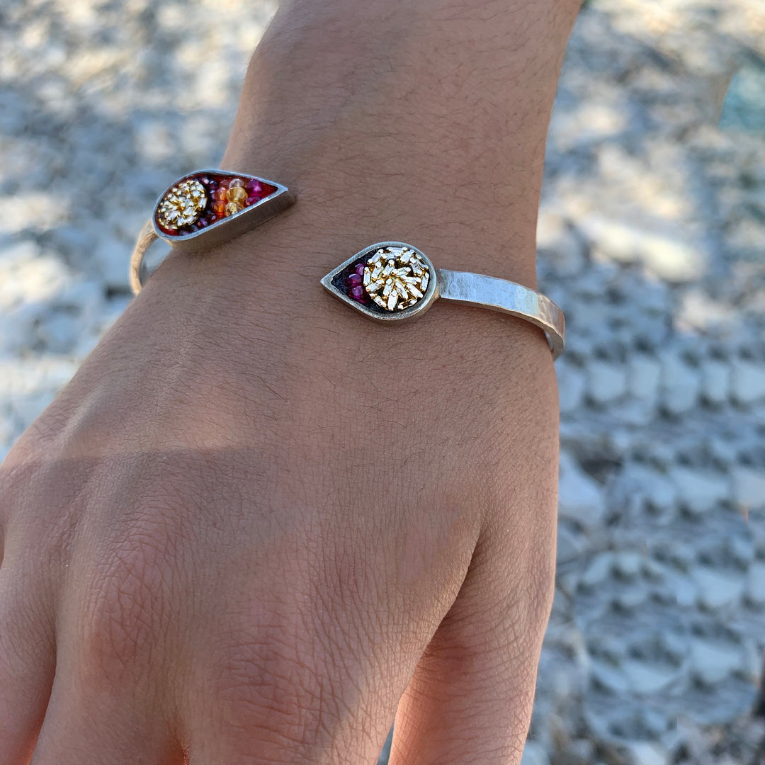 Come a Little Bit Closer: diamond, ruby, sapphire bangle