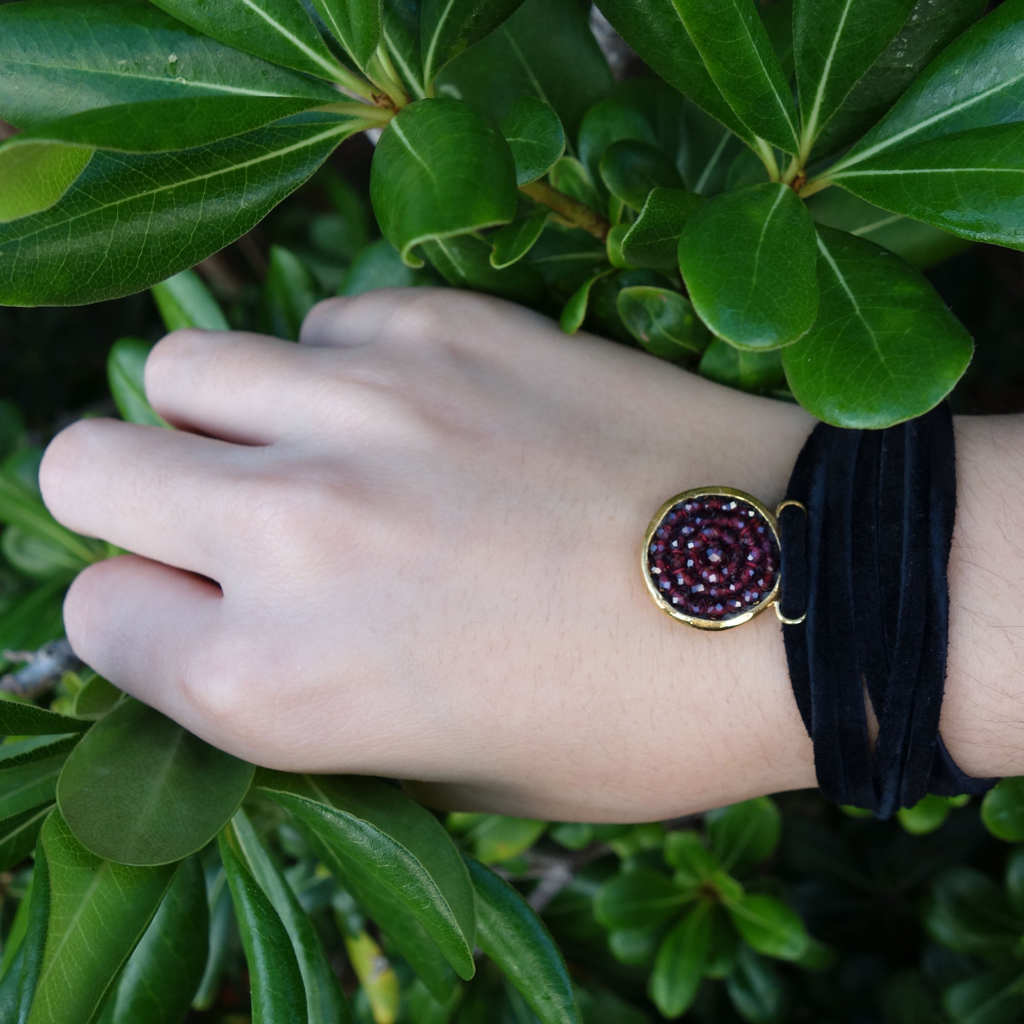 Iconic Garnet Bracelet/Necklace on Leather