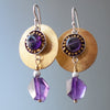 Amethyst and Brushed Gold mosaic earring