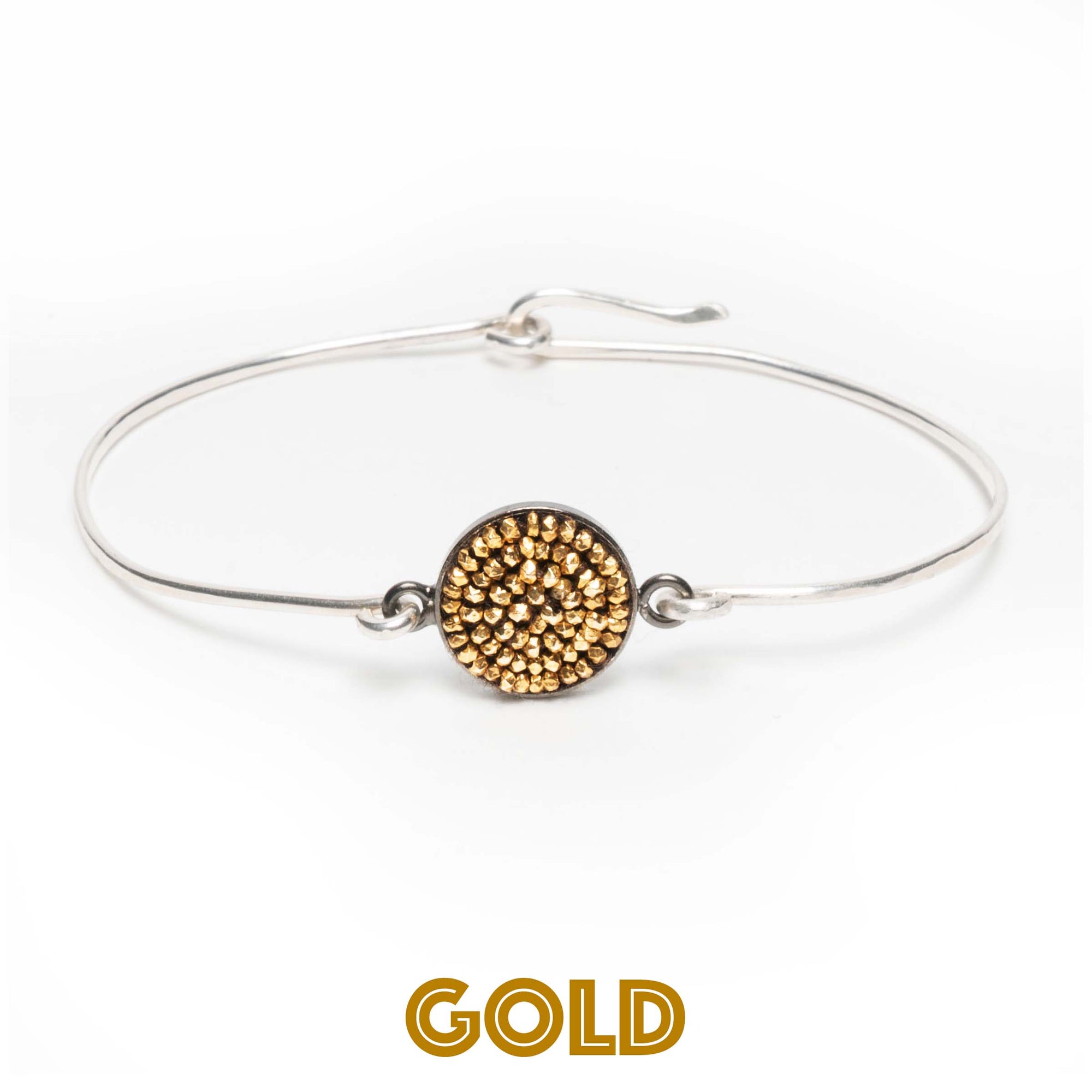 Mosaic bangle: hammered gold or silver so many gems