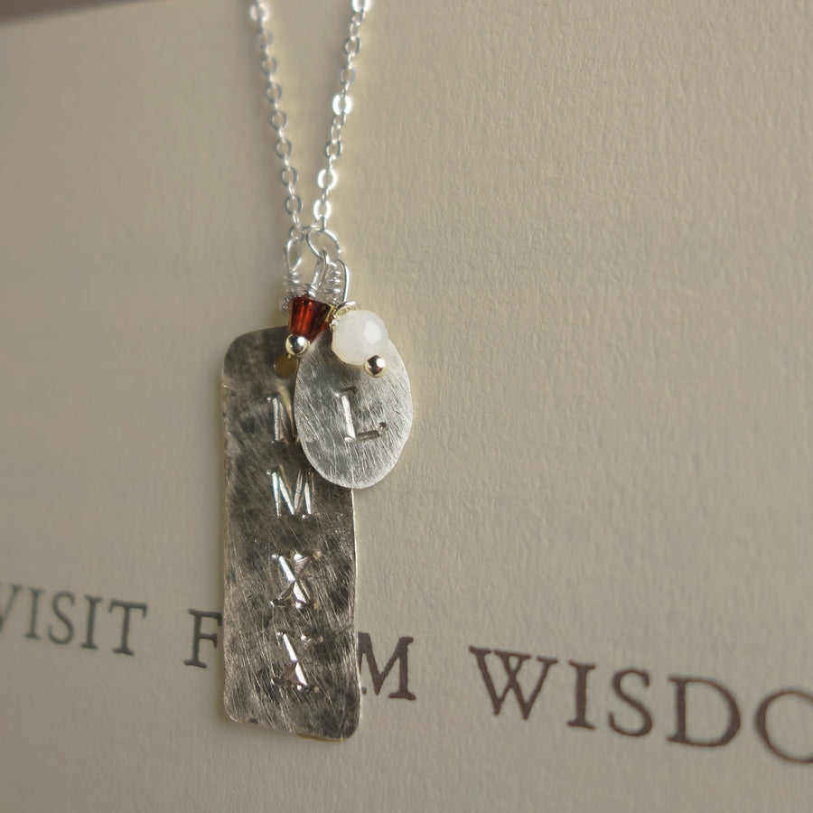 MMXXI + grad's initial, gemstones you choose (school colors)