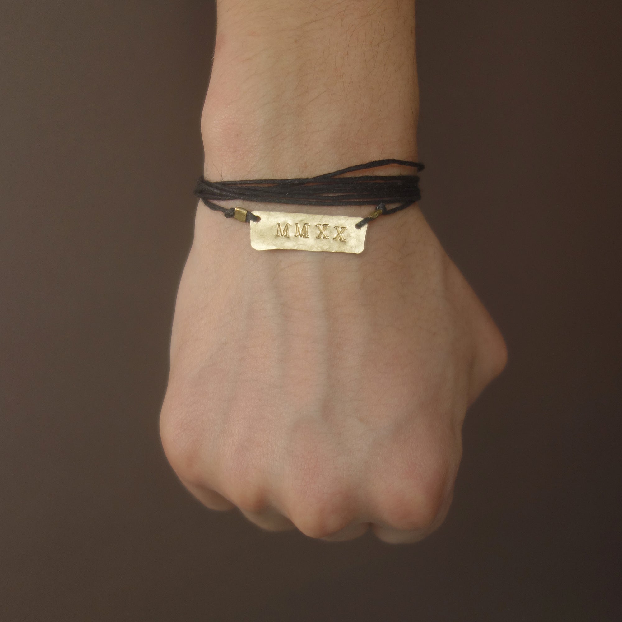 MMXXI: hand hammered gold on leather necklace/bracelet