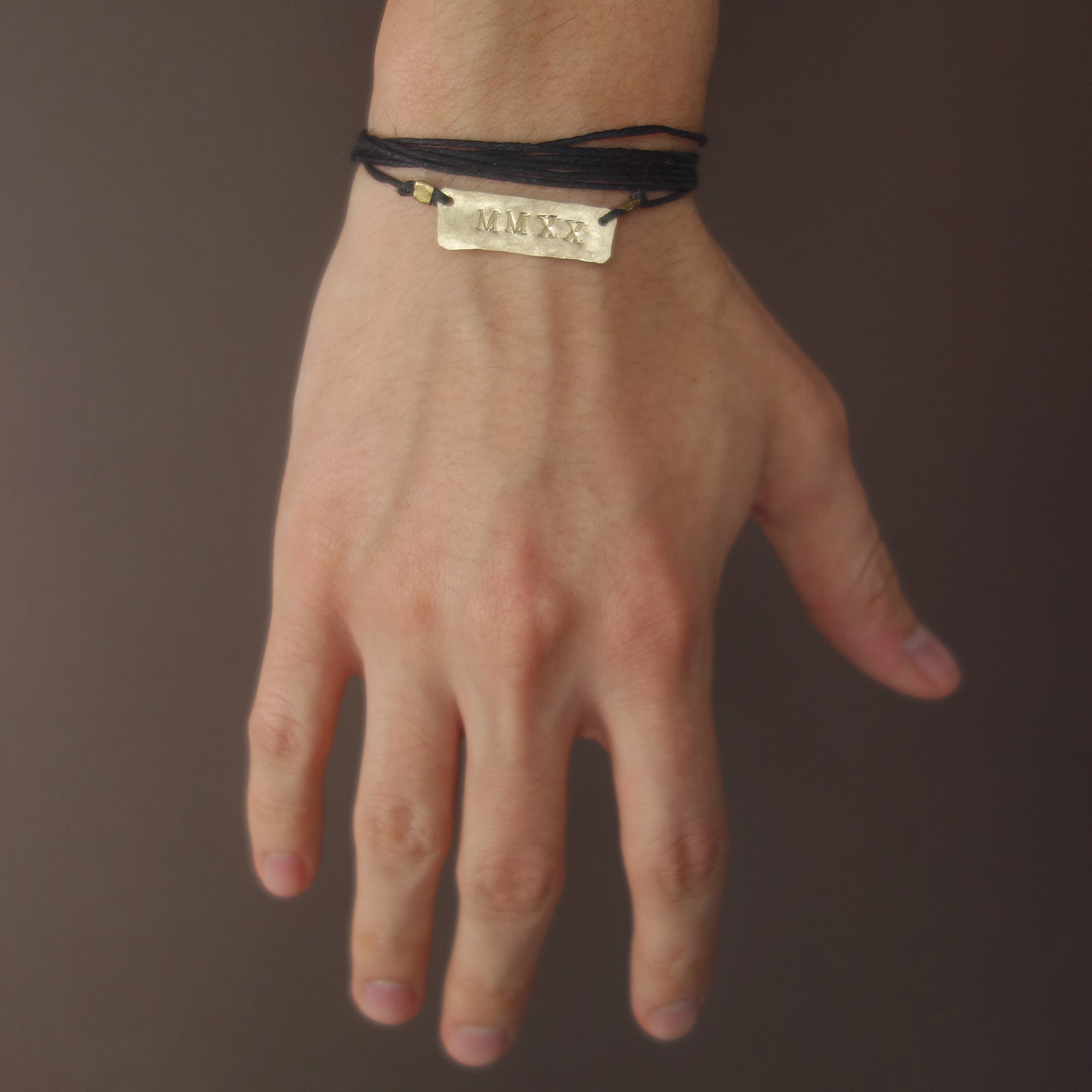 MMXXI: hand hammered gold on leather necklace/bracelet