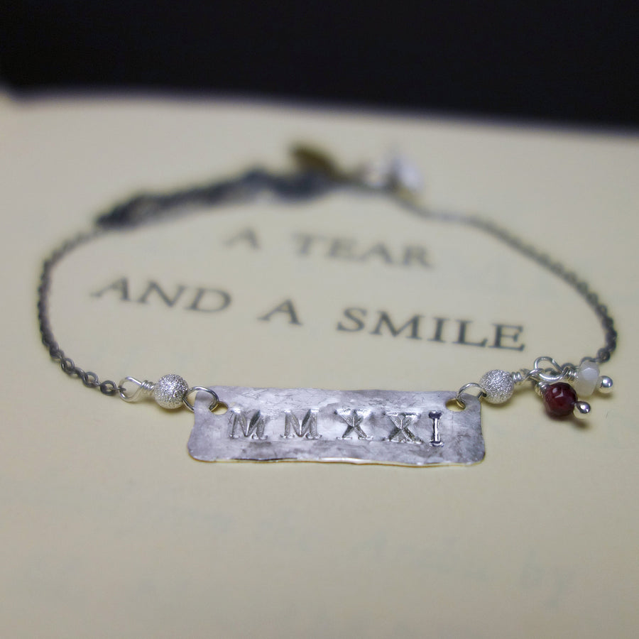 MMXXI silver necklace, school colors, LARGE block letters