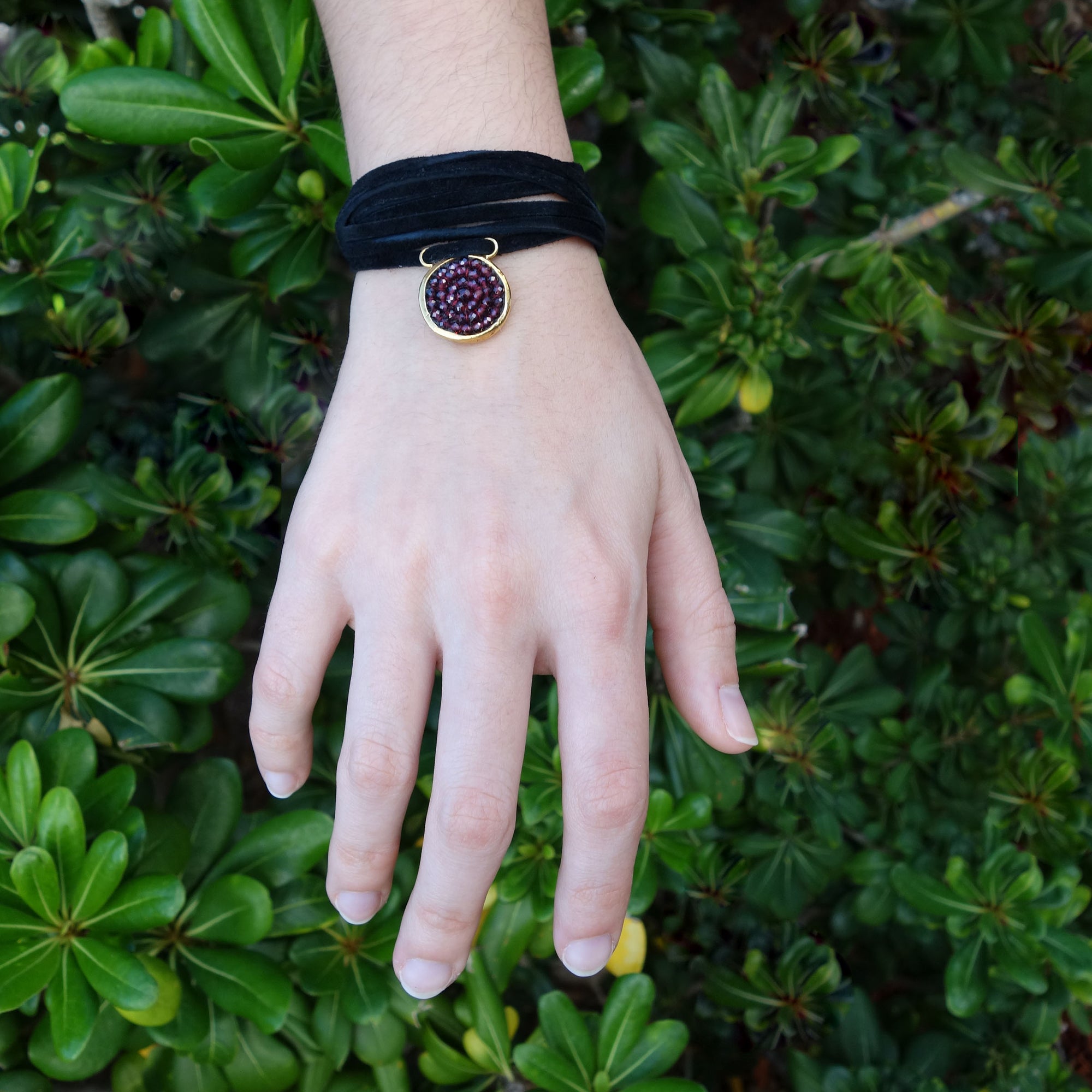 Iconic Garnet Bracelet/Necklace on Leather
