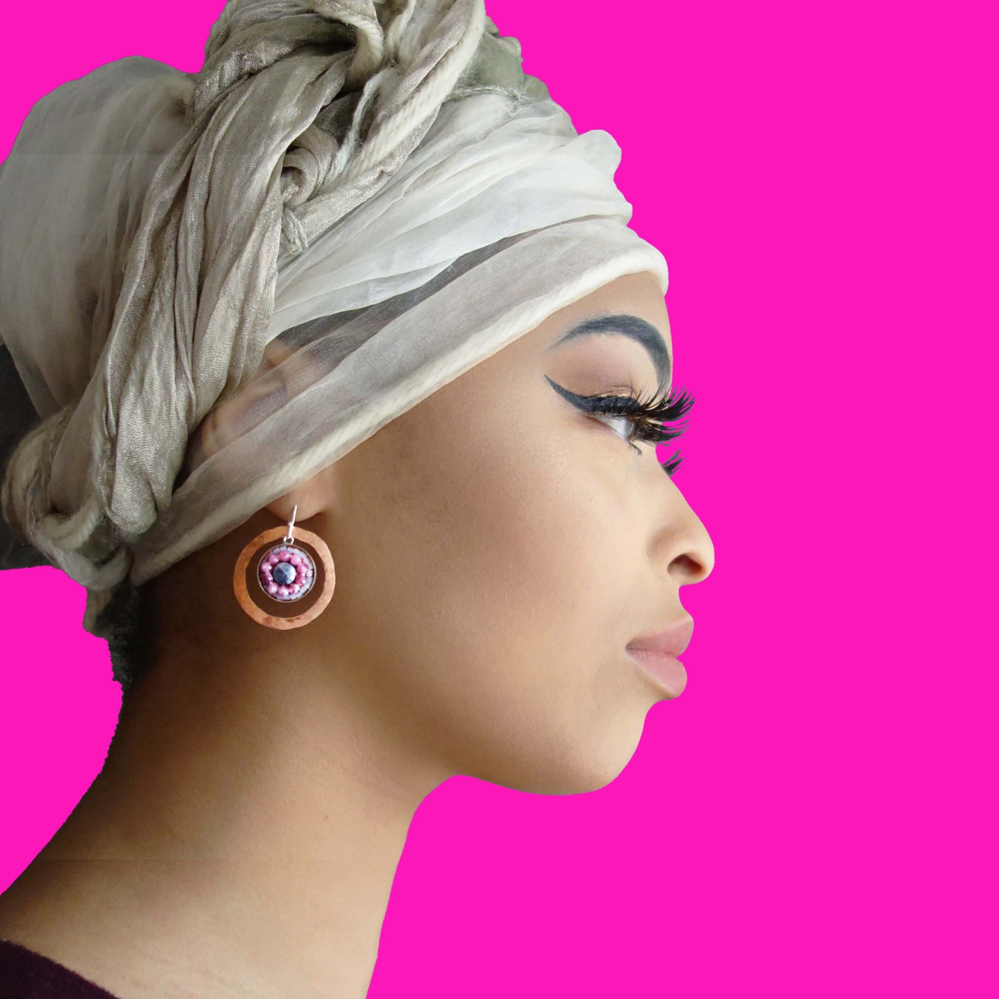 Pink Sapphire and Labradorite Mosaic earring