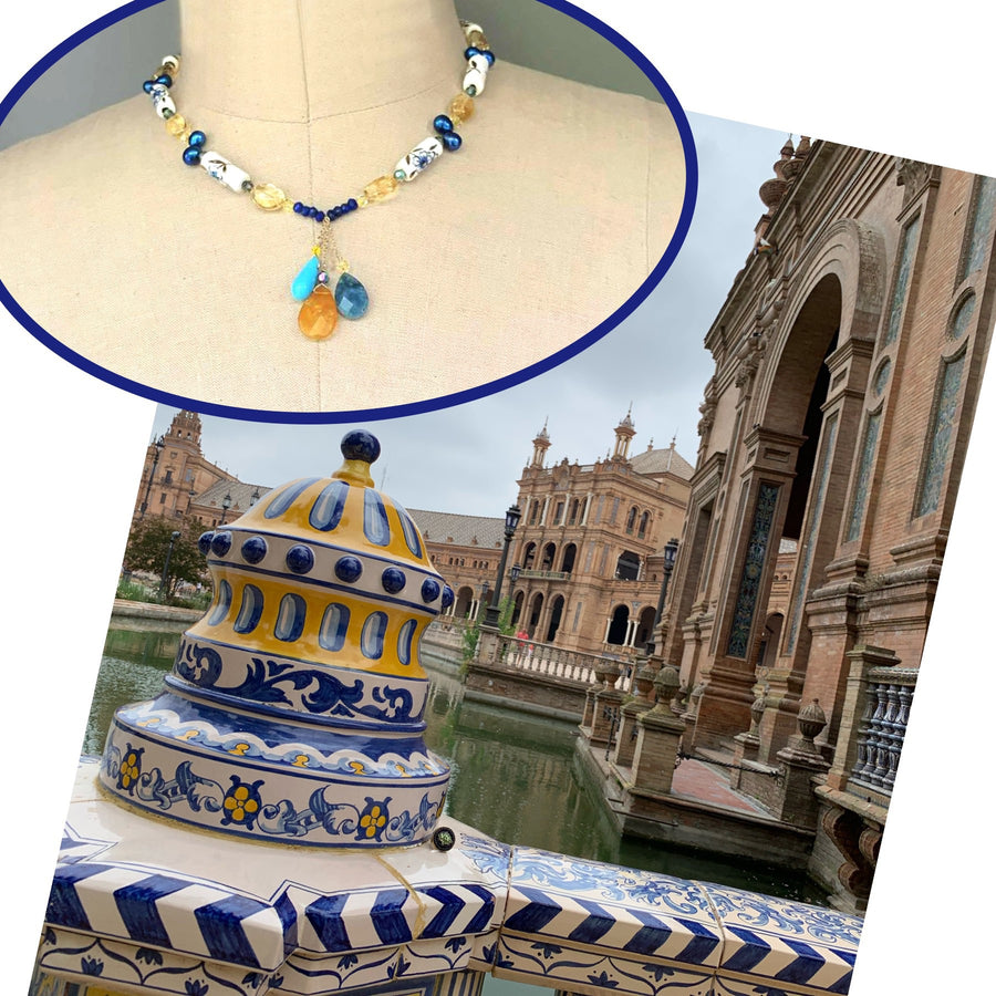 Lapis Lazuli Iconic Mosaic Wrap Bracelet and/or Necklace | Unique Handmade Jewlery | Sophia Forero