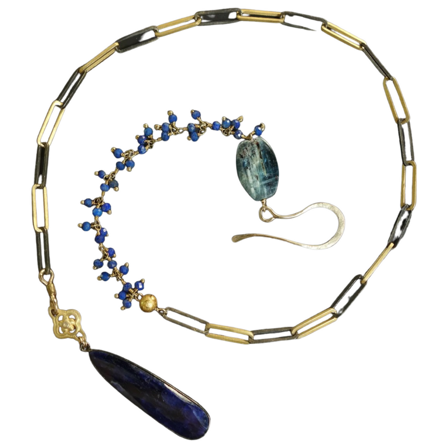Symphony in blue: kyanite and sapphire adjustable necklace