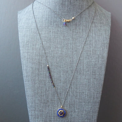Amethyst, Gold, and Lapis mosaic pendant necklace