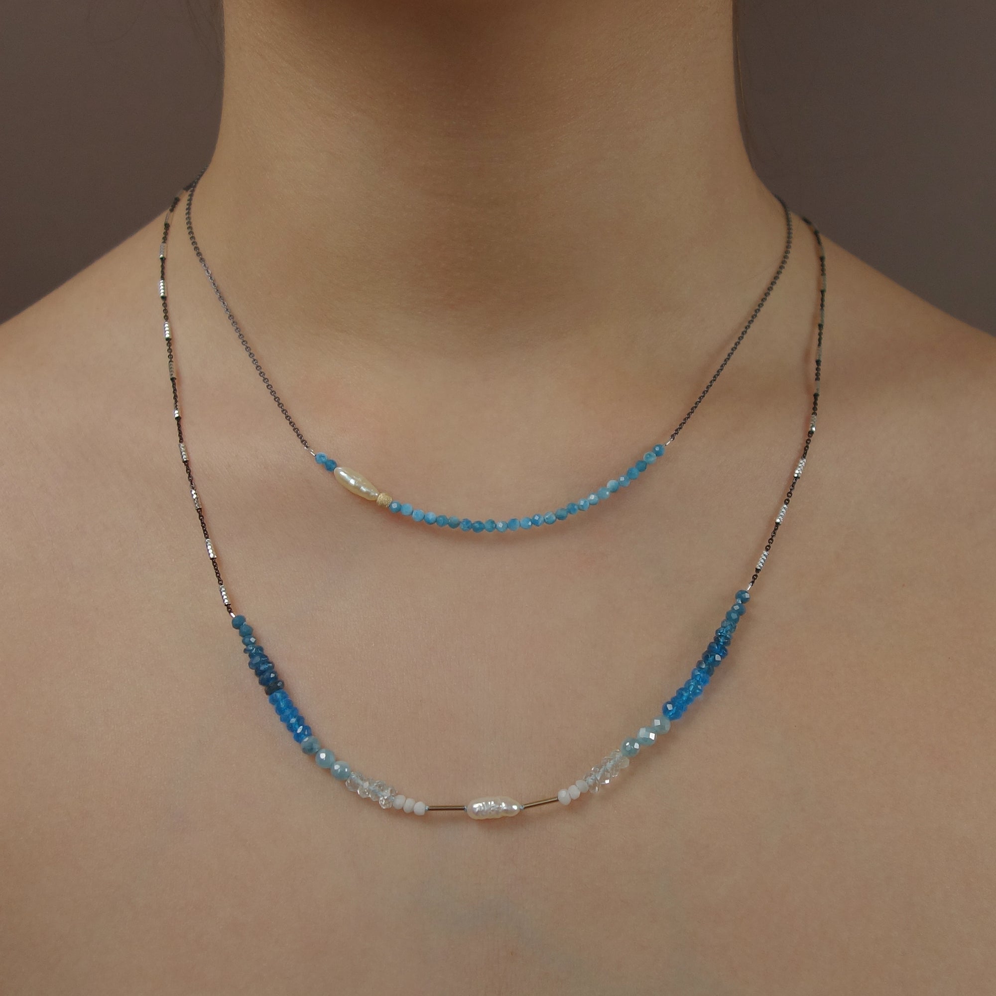 Faceted Apatite BAR necklace