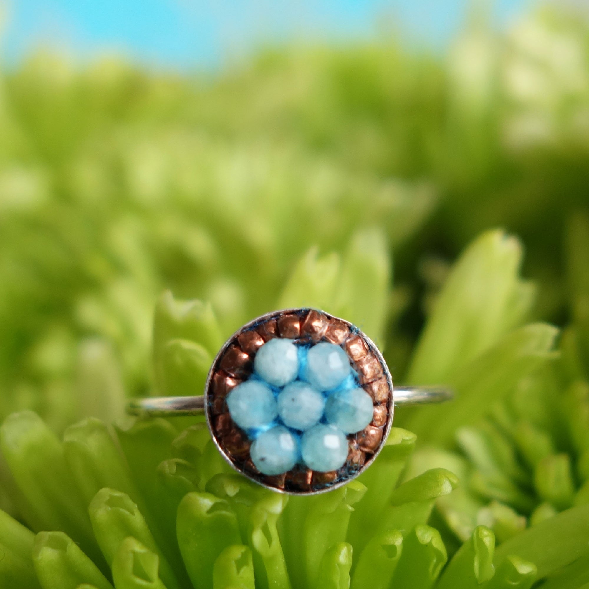Aquamarine and African Copper Mosaic Ring