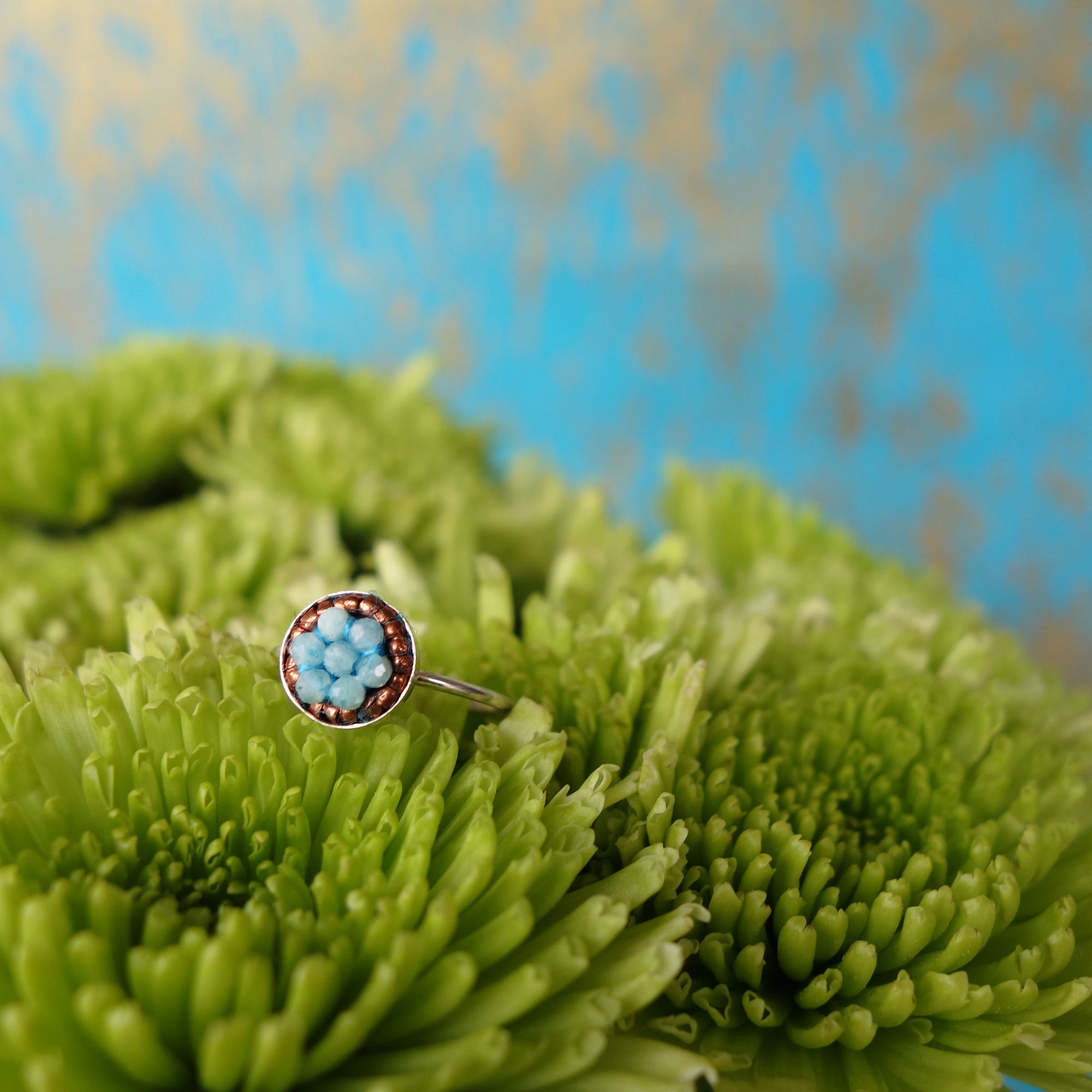 Aquamarine and African Copper Mosaic Ring