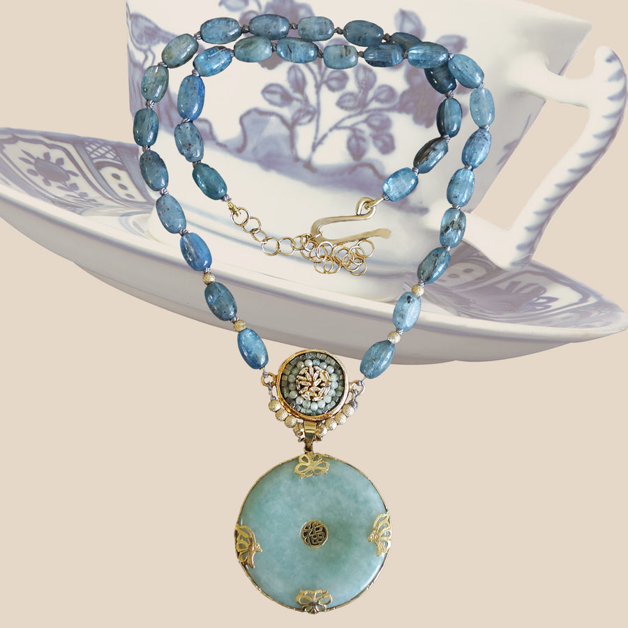 The Greatest of these is Love: diamond mosaic, kyanite, and jade necklace
