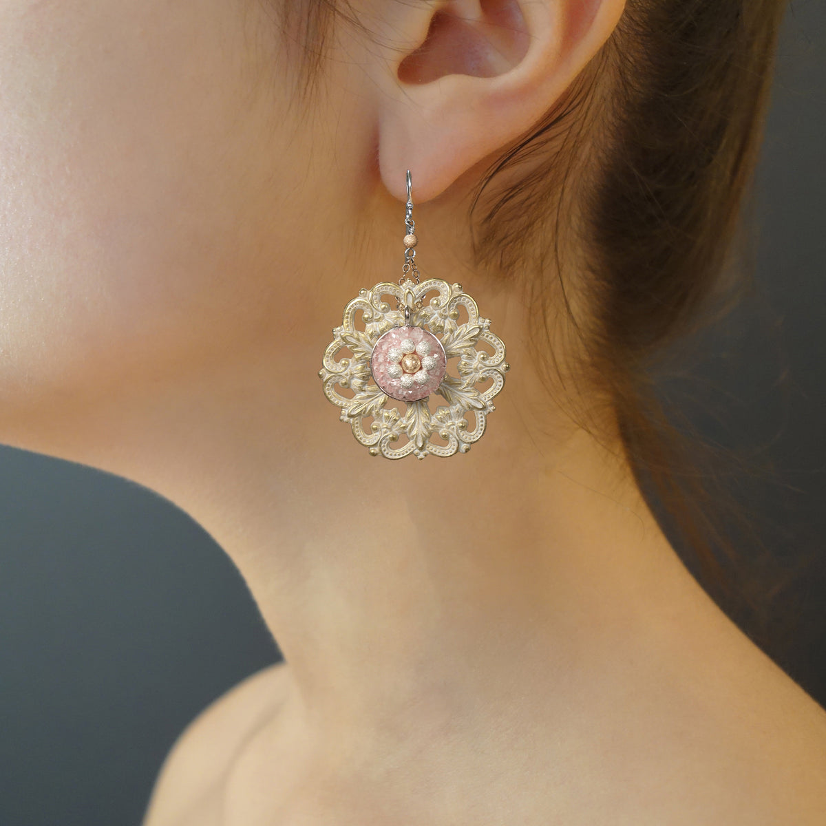 Clear Quartz and Rose Gold mosaic earrings