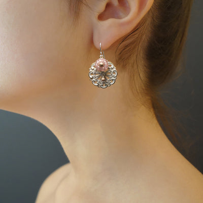 Clear Quartz mosaic with Rose Gold earrings