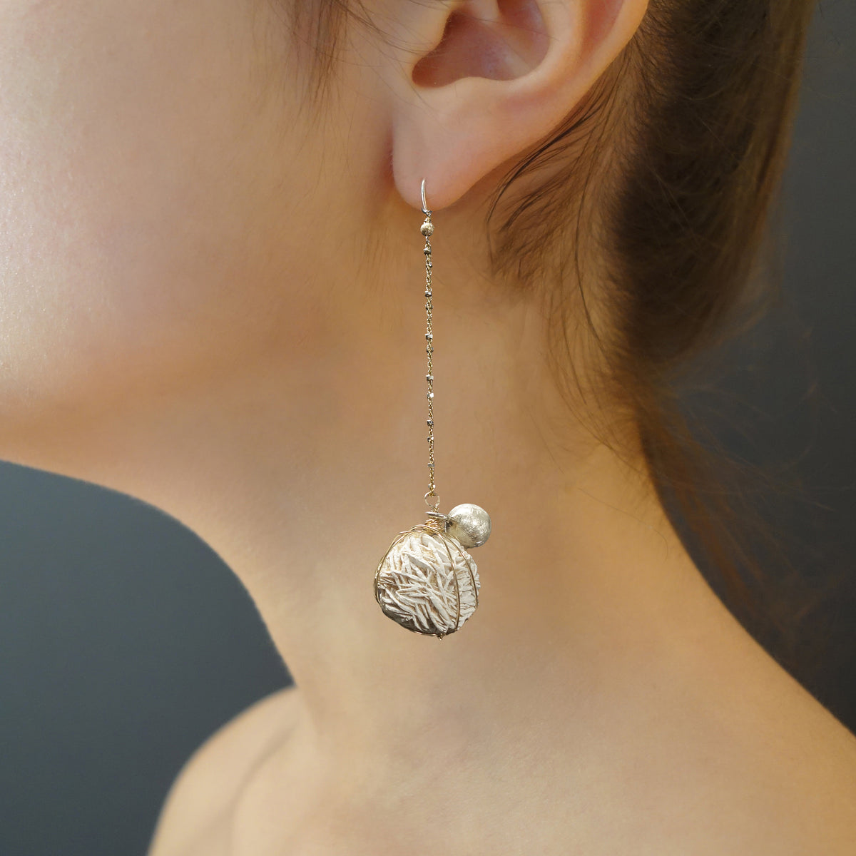 Natural Desert Selenite, gold and silver earrings