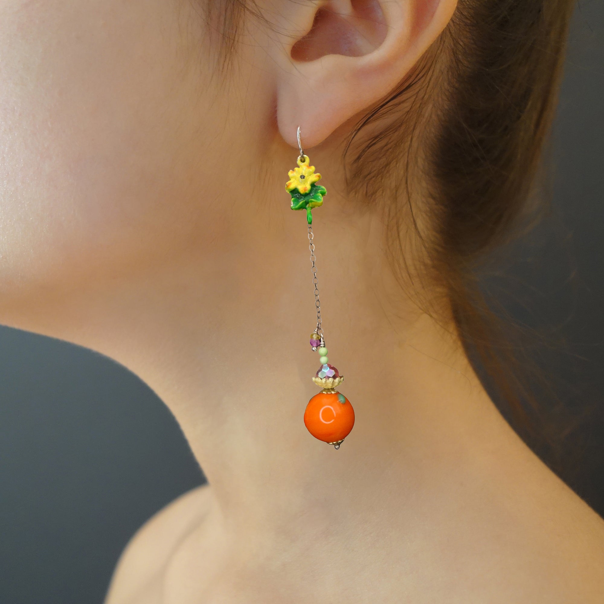 Too Many Oranges, Mama: carnelian, citrine, vintage glass earrings